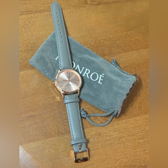 MONROE Sunburst Solerose Classique Gold Tone Watch, Leather Band, Case 36 - Picture 5 of 11